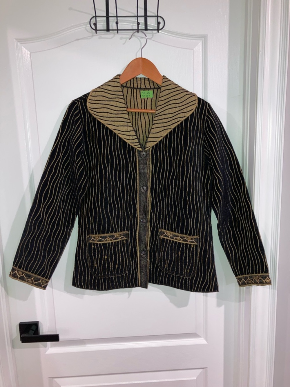 Vintage Reversible Black & Tan Stripe Button Up Jacket Yak Magik - size S